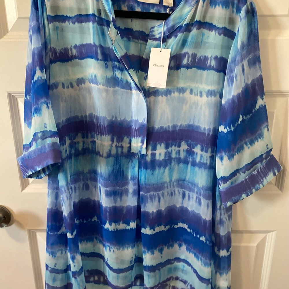 Chico's Tie-Dye Blue and White Blouse